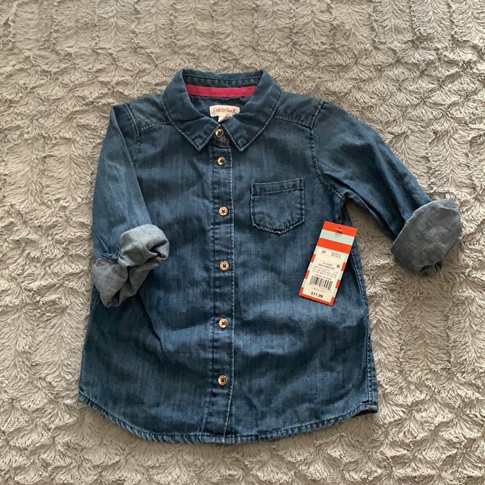 Long Sleeve Girls Denim Button Down